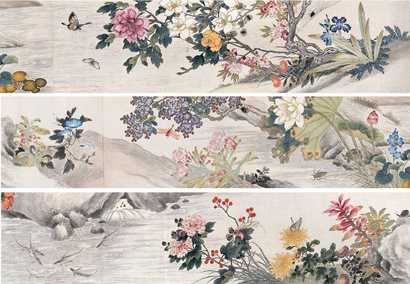 李汉青 花卉草虫卷 手卷